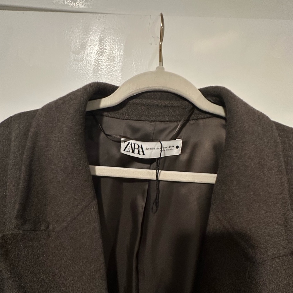Zara Women's Oversized Brown Marl Wool Blend Double Breasted Coat - Picture 5 of 5